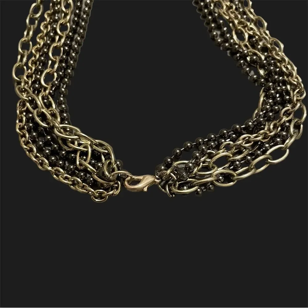 Layered Mixed Metal Chain Necklace | Statement, Chunky, Bold, Edgy - Picture 3 of 3